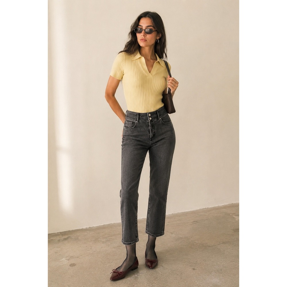 Ann Taylor Petite The Straight Crop Jeans Washed Black High Rise Denim 16P